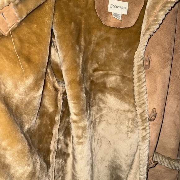Vintage St. John's Bay Tan Faux Fur Lined Jacket Cozy Winter Coat - Picture 5 of 12